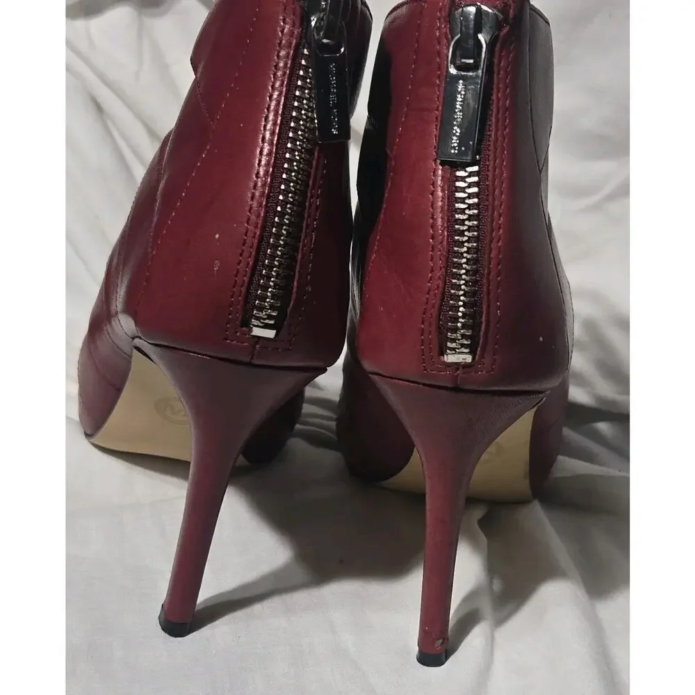 Michael Kors Red Leather Strappy Heels Pointed Toe Zip Back Women 8M.